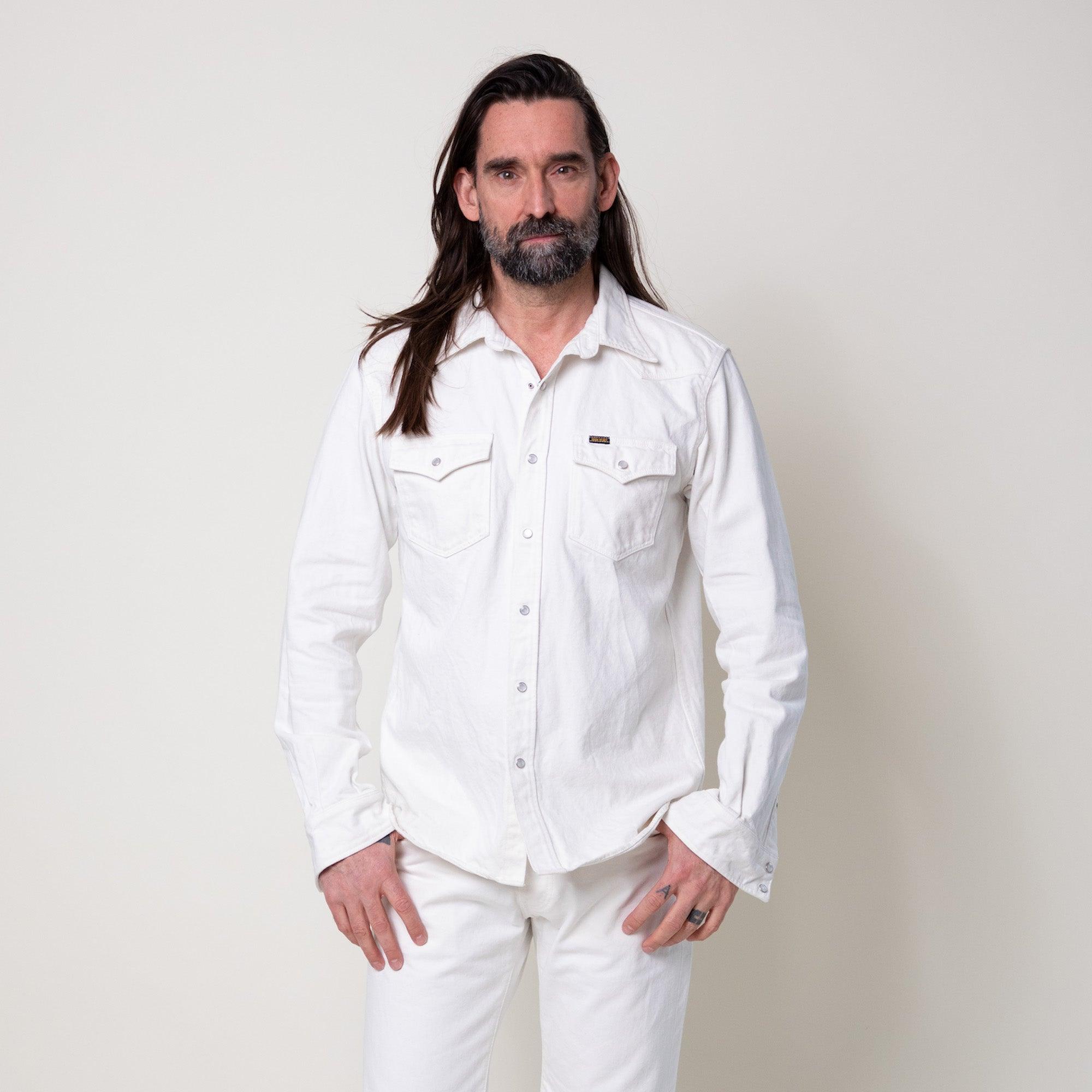 Image showing the IHSH-384-WHT - 13.5oz Cotton Twill Western Shirt - White which is a Shirts described by the following info SS24 and sold on the IRON HEART GERMANY online store