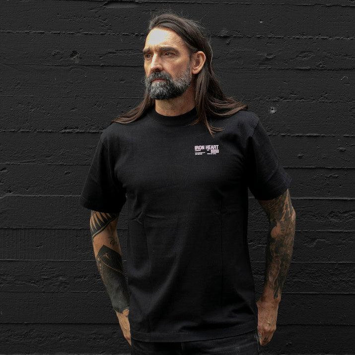 Image showing the IHT-IHG#5-BLK - Iron Heart Germany 7.5oz Loopwheel Crew Neck T-Shirt - Black which is a T-Shirts described by the following info Iron Heart, Released, T-Shirts, Tops and sold on the IRON HEART GERMANY online store