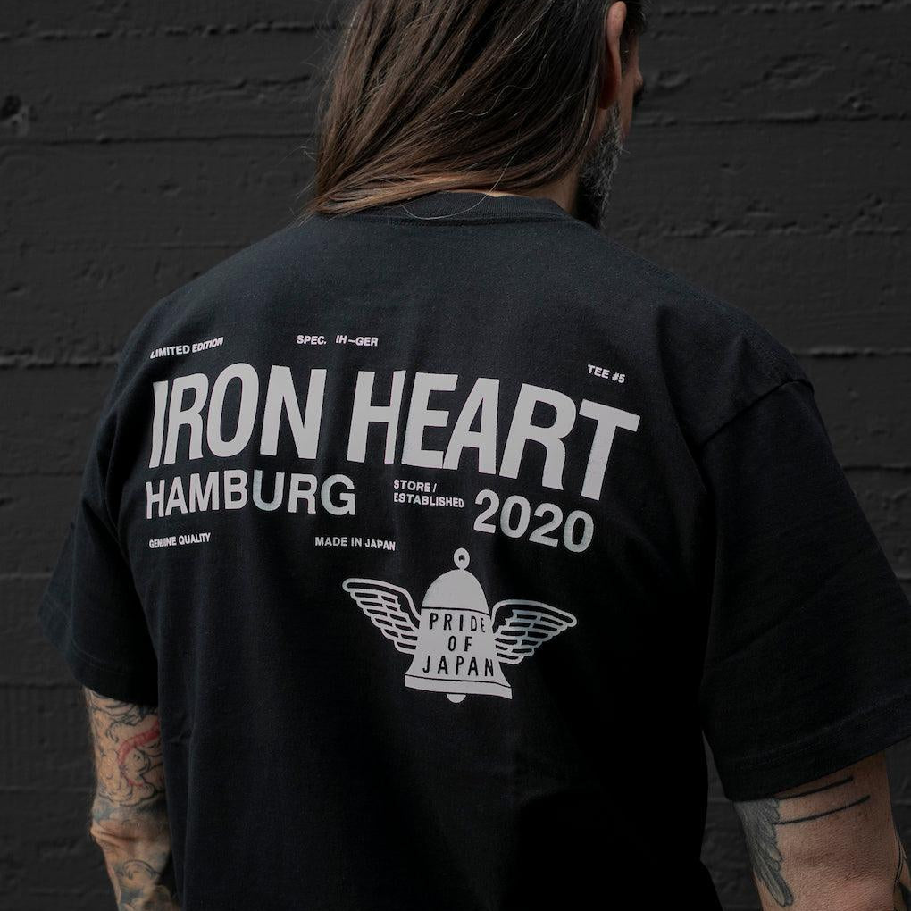 Image showing the IHT-IHG#5-BLK - Iron Heart Germany 7.5oz Loopwheel Crew Neck T-Shirt - Black which is a T-Shirts described by the following info Iron Heart, Released, T-Shirts, Tops and sold on the IRON HEART GERMANY online store