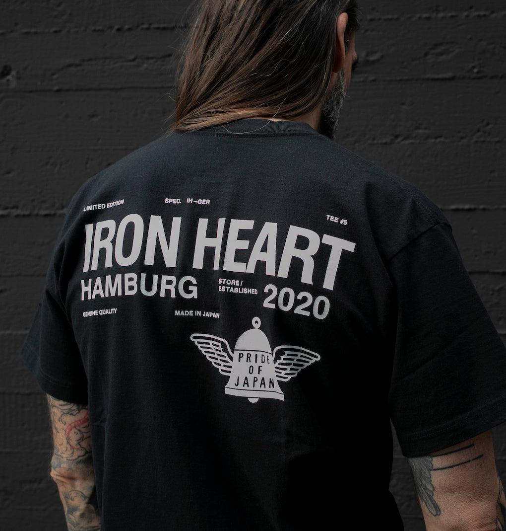 Image showing the IHT-IHG#5-BLK - Iron Heart Germany 7.5oz Loopwheel Crew Neck T-Shirt - Black which is a T-Shirts described by the following info Iron Heart, Released, T-Shirts, Tops and sold on the IRON HEART GERMANY online store
