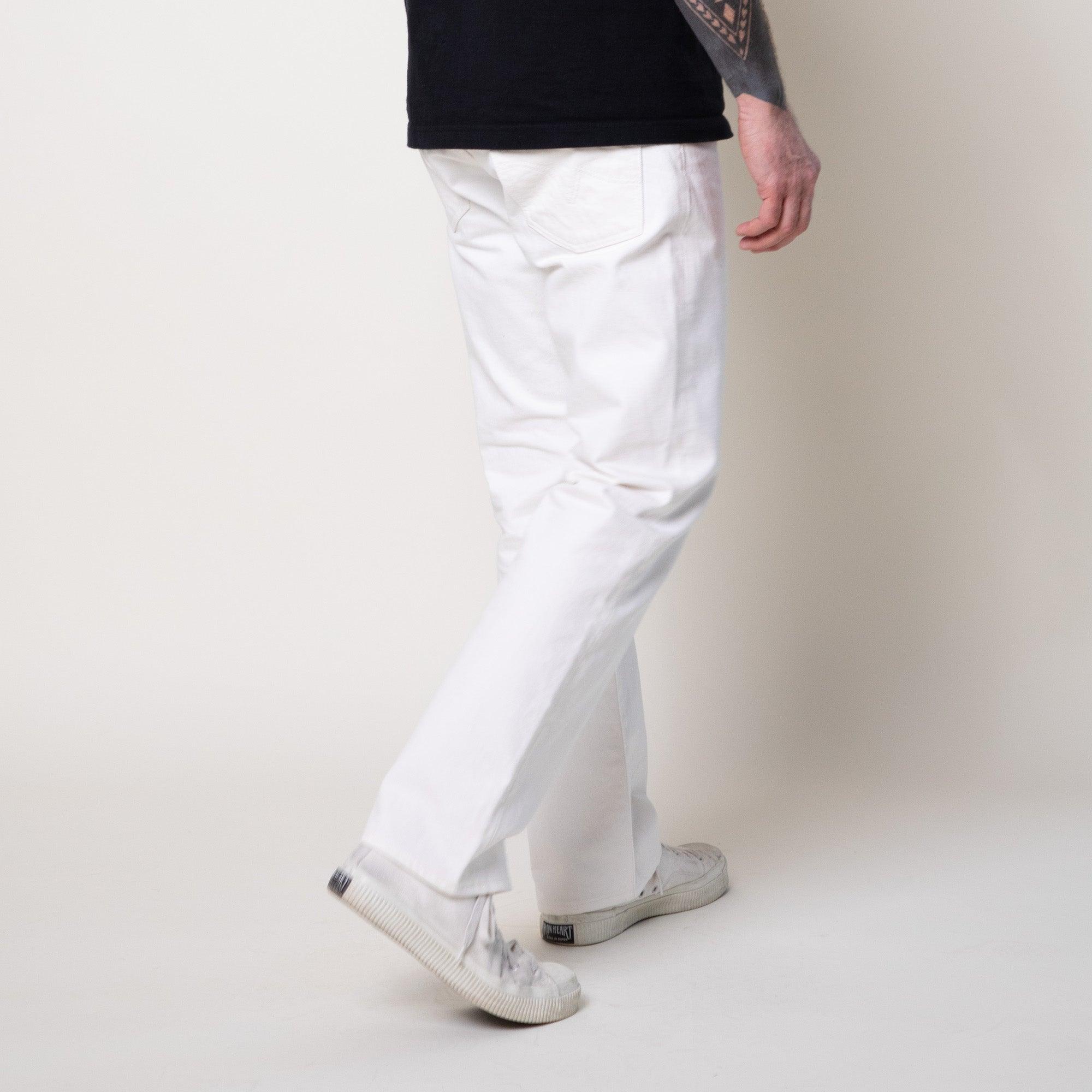 Image showing the IH-634-WT - 13.5oz Cotton Twill Straight Cut Trousers - White which is a Jeans described by the following info SS24 and sold on the IRON HEART GERMANY online store