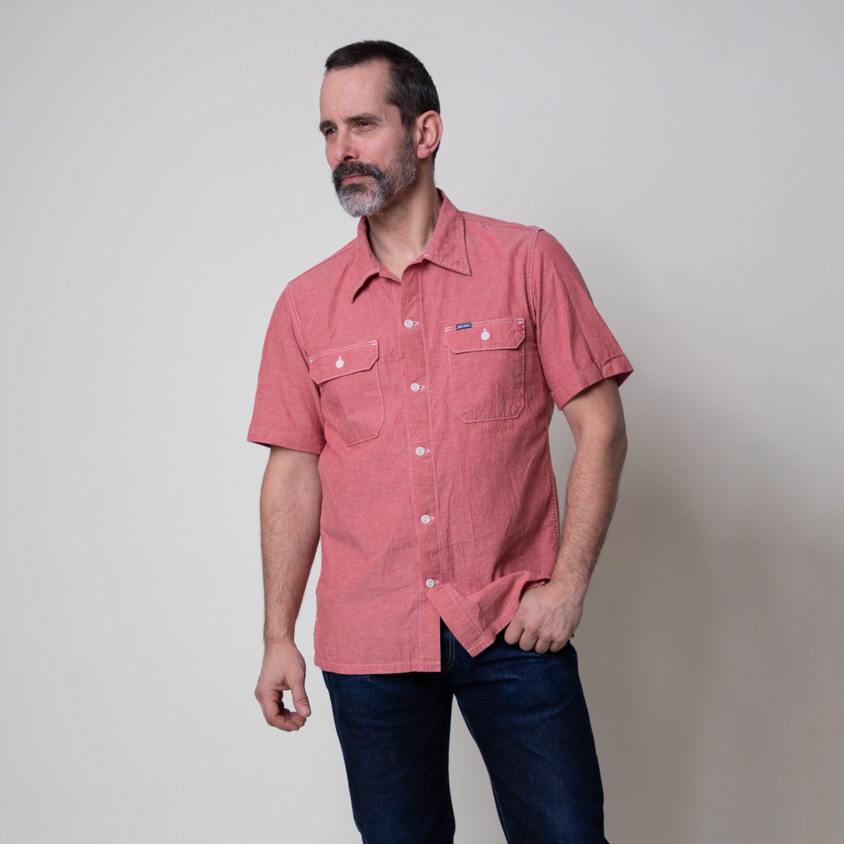 Image showing the IHSH-388-RED - 4oz Short Sleeved Summer Shirt - Red which is a Shirts described by the following info SS24 and sold on the IRON HEART GERMANY online store