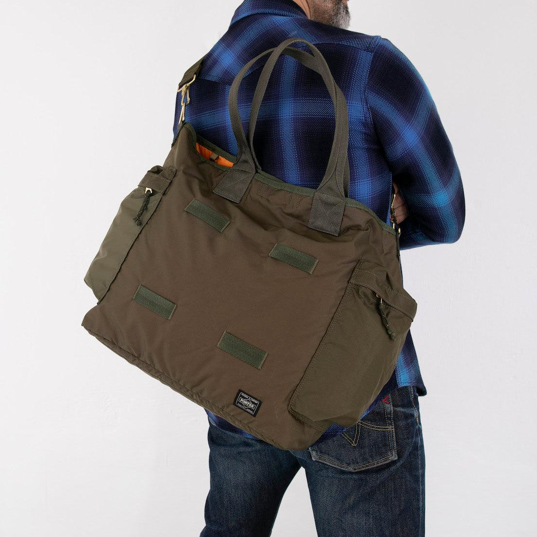 Image showing the Porter-Yoshida & Co - FORCE 2WAY TOTE BAG - Olive Drab which is a Bags described by the following info Accessories, Bags, Porter-Yoshida & Co. and sold on the IRON HEART GERMANY online store