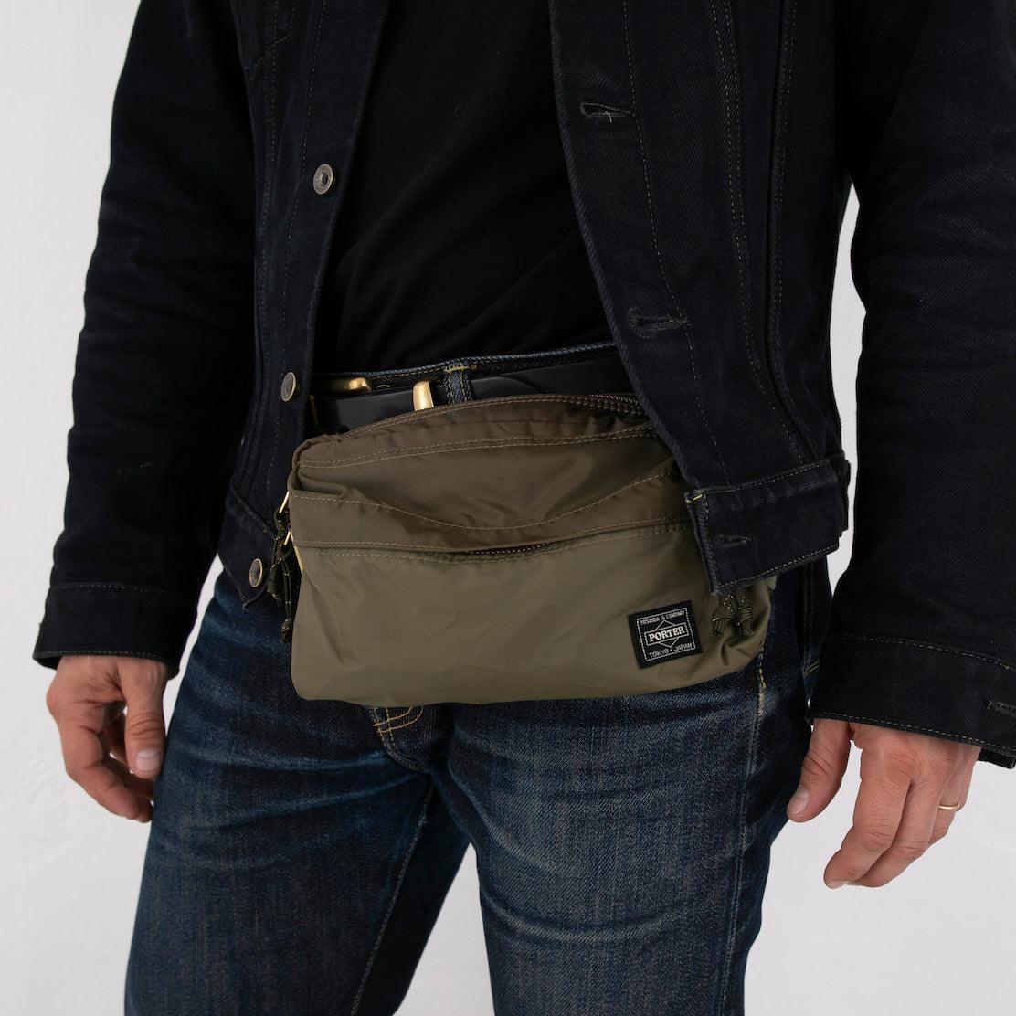 Image showing the Porter-Yoshida & Co - FORCE 2WAY WAIST BAG - Olive Drab which is a Bags described by the following info Accessories, Bags, Porter-Yoshida & Co. and sold on the IRON HEART GERMANY online store