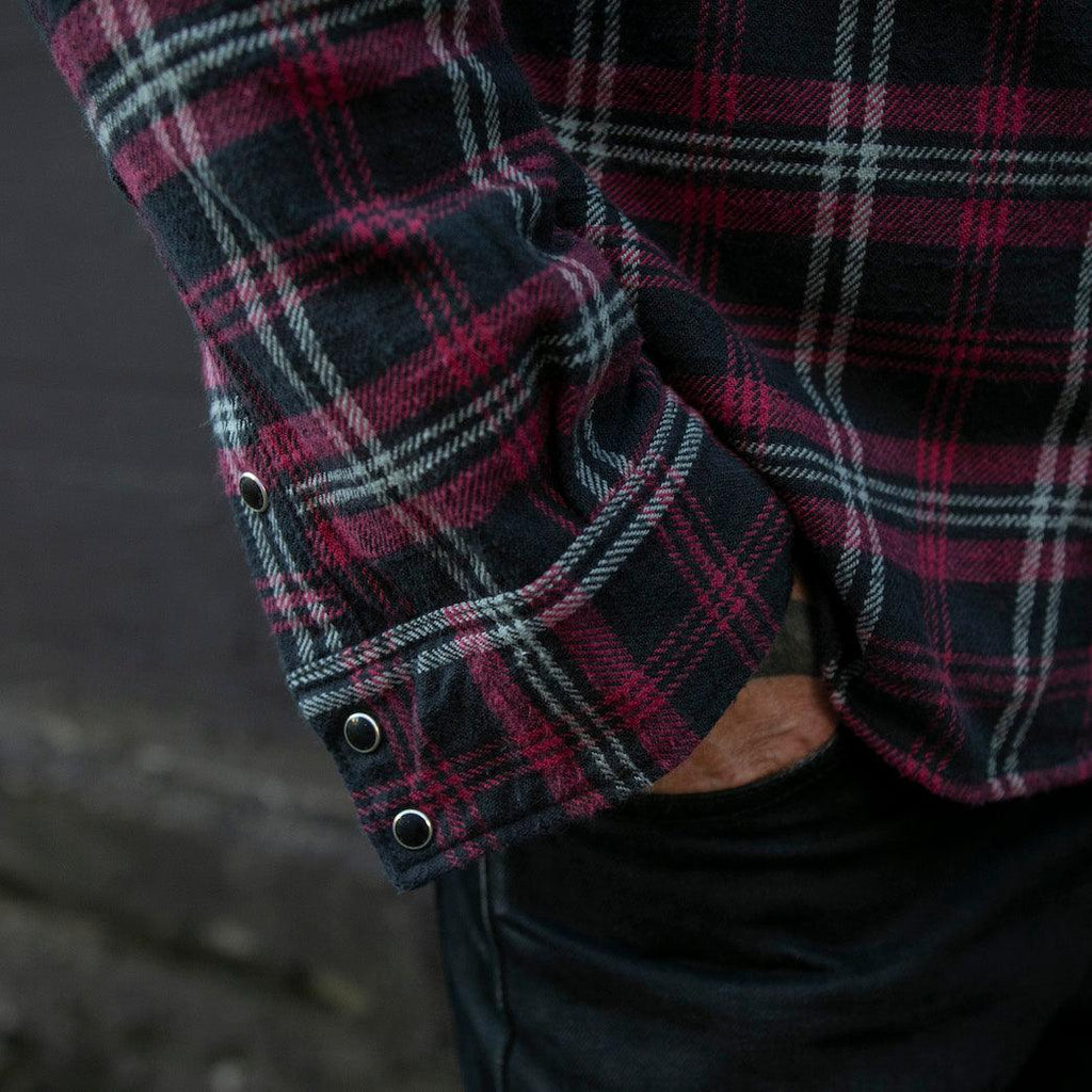 Image showing the IHSH-IHG-BLK - 12oz Slubby Heavy Flannel Check Western Shirt - Black (Collaboration) which is a Shirts described by the following info Iron Heart, Released, Shirts, Tops and sold on the IRON HEART GERMANY online store
