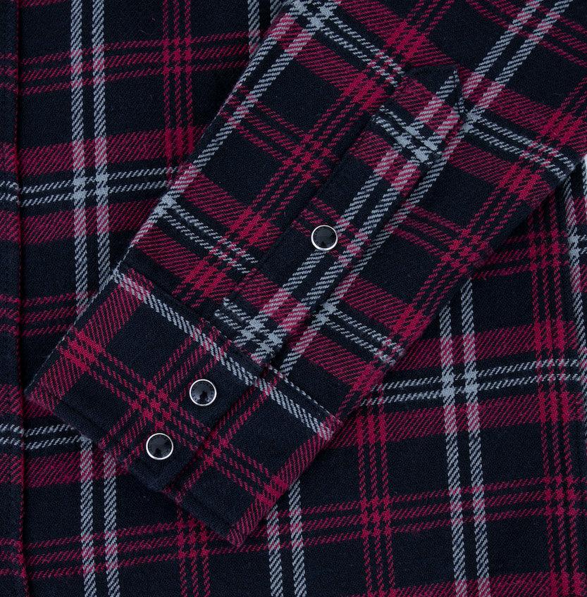 Image showing the IHSH-IHG-BLK - 12oz Slubby Heavy Flannel Check Western Shirt - Black (Collaboration) which is a Shirts described by the following info Iron Heart, Released, Shirts, Tops and sold on the IRON HEART GERMANY online store