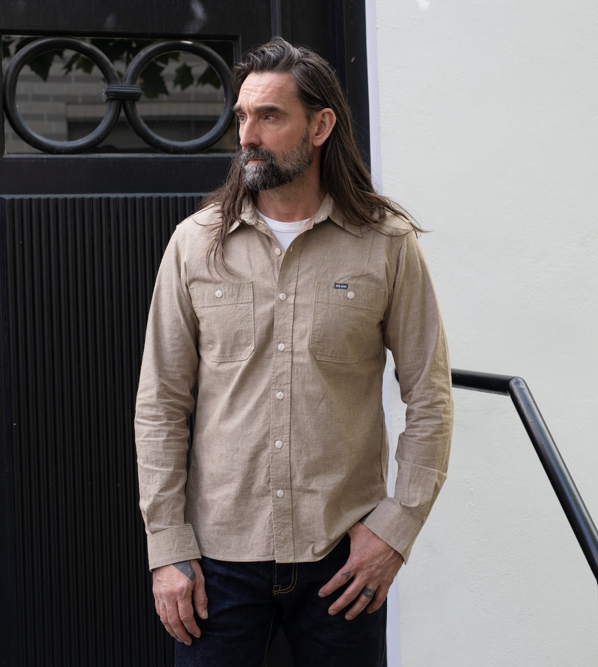 IHSH-344-KHA - 10oz Selvedge Chambray Work Shirt - Khaki