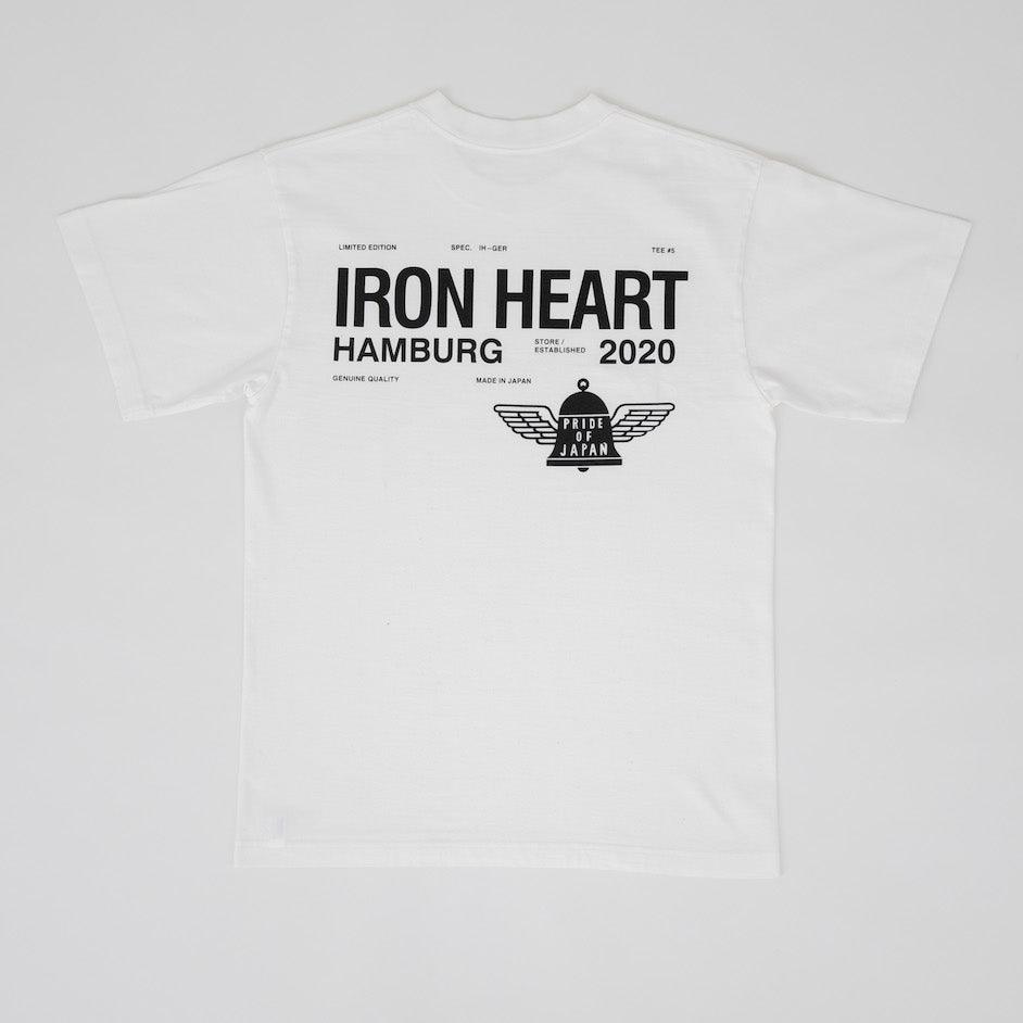 Image showing the IHT-IHG#5-WHT- Iron Heart Germany 7.5oz Loopwheel Crew Neck T-Shirt - White which is a T-Shirts described by the following info Iron Heart, Released, T-Shirts, Tops and sold on the IRON HEART GERMANY online store