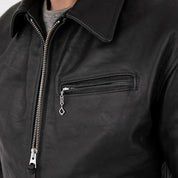 Image showing the SB-MV-JPN/HO-BLK - Simmons Bilt "Maverick" Japanese Horsehide Jacket - Black which is a LEATHER JACKETS described by the following info Jackets, LEATHER JACKETS, SIMMONS BILT, Tops and sold on the IRON HEART GERMANY online store