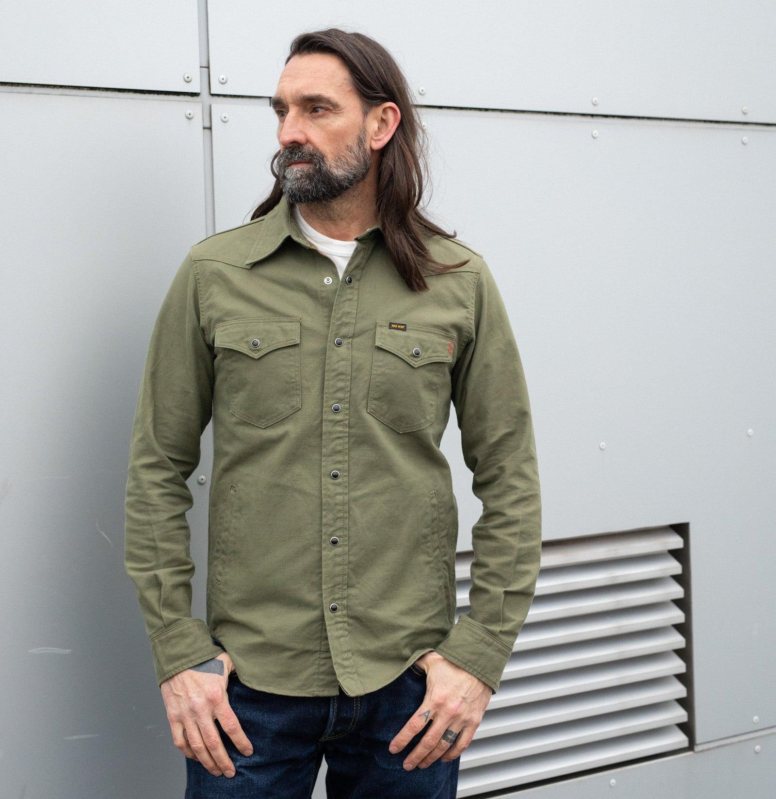 Image showing the IHSH-381-OLV - 9oz Military Serge CPO Shirt - Olive which is a Shirts described by the following info SS24 and sold on the IRON HEART GERMANY online store