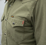 Image showing the IHSH-381-OLV - 9oz Military Serge CPO Shirt - Olive which is a Shirts described by the following info SS24 and sold on the IRON HEART GERMANY online store