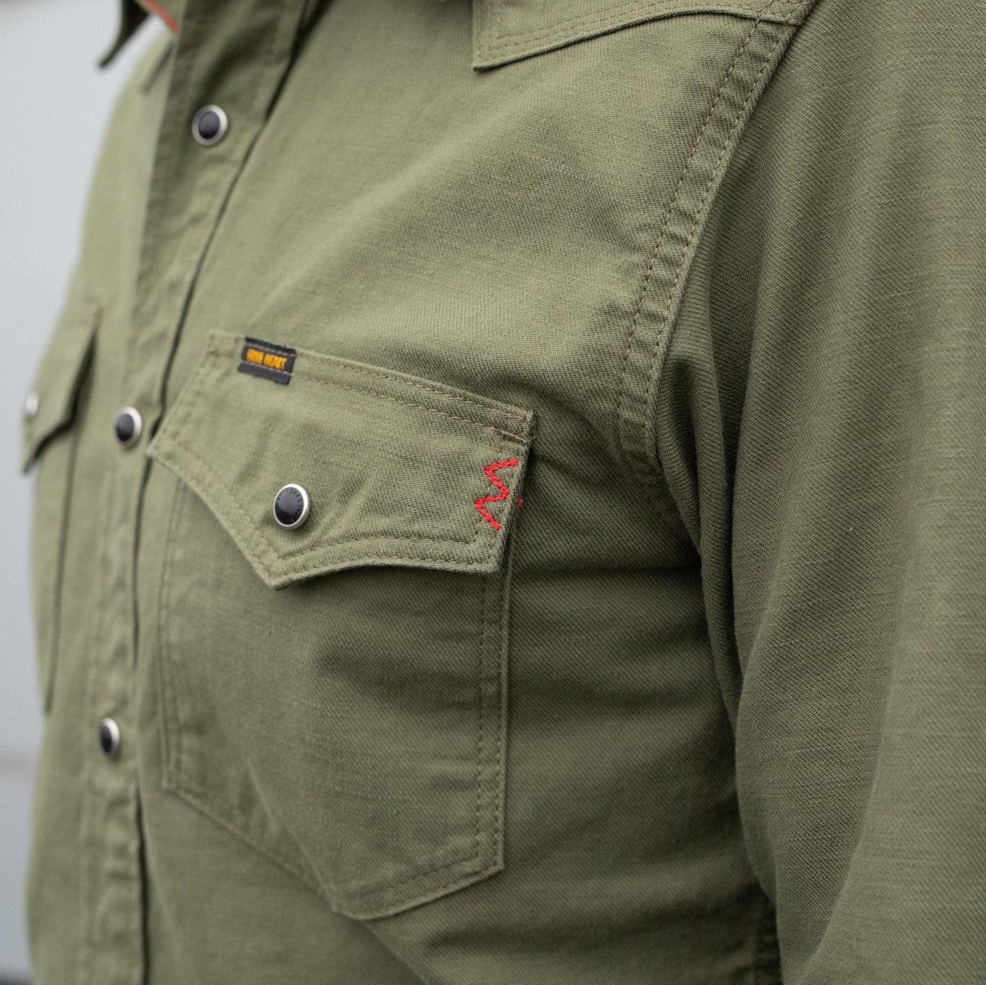 Image showing the IHSH-381-OLV - 9oz Military Serge CPO Shirt - Olive which is a Shirts described by the following info SS24 and sold on the IRON HEART GERMANY online store