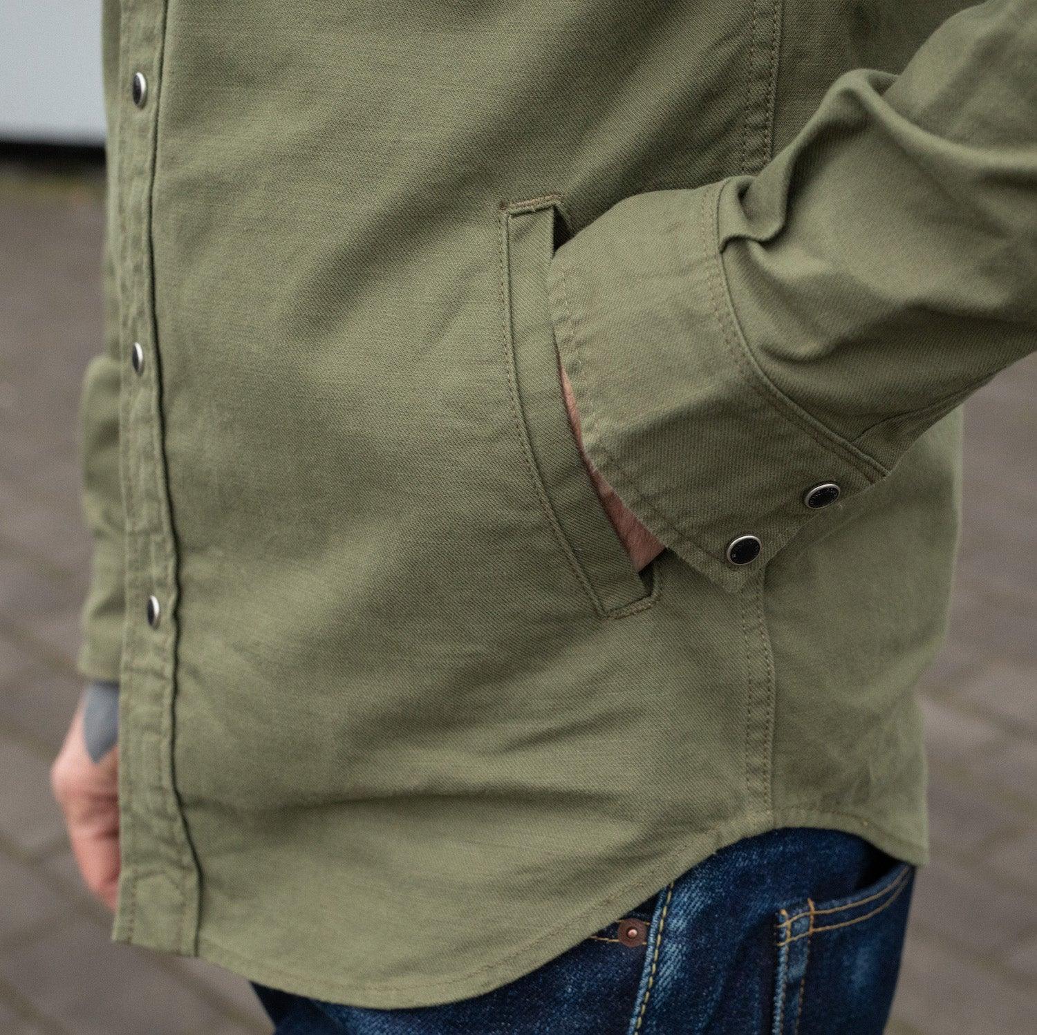 Image showing the IHSH-381-OLV - 9oz Military Serge CPO Shirt - Olive which is a Shirts described by the following info SS24 and sold on the IRON HEART GERMANY online store