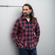 Image showing the IHSH-379-RED - Ultra Heavy Flannel Ombre Check Work Shirt - Red which is a Shirts described by the following info Iron Heart, Released, Shirts, Tops and sold on the IRON HEART GERMANY online store