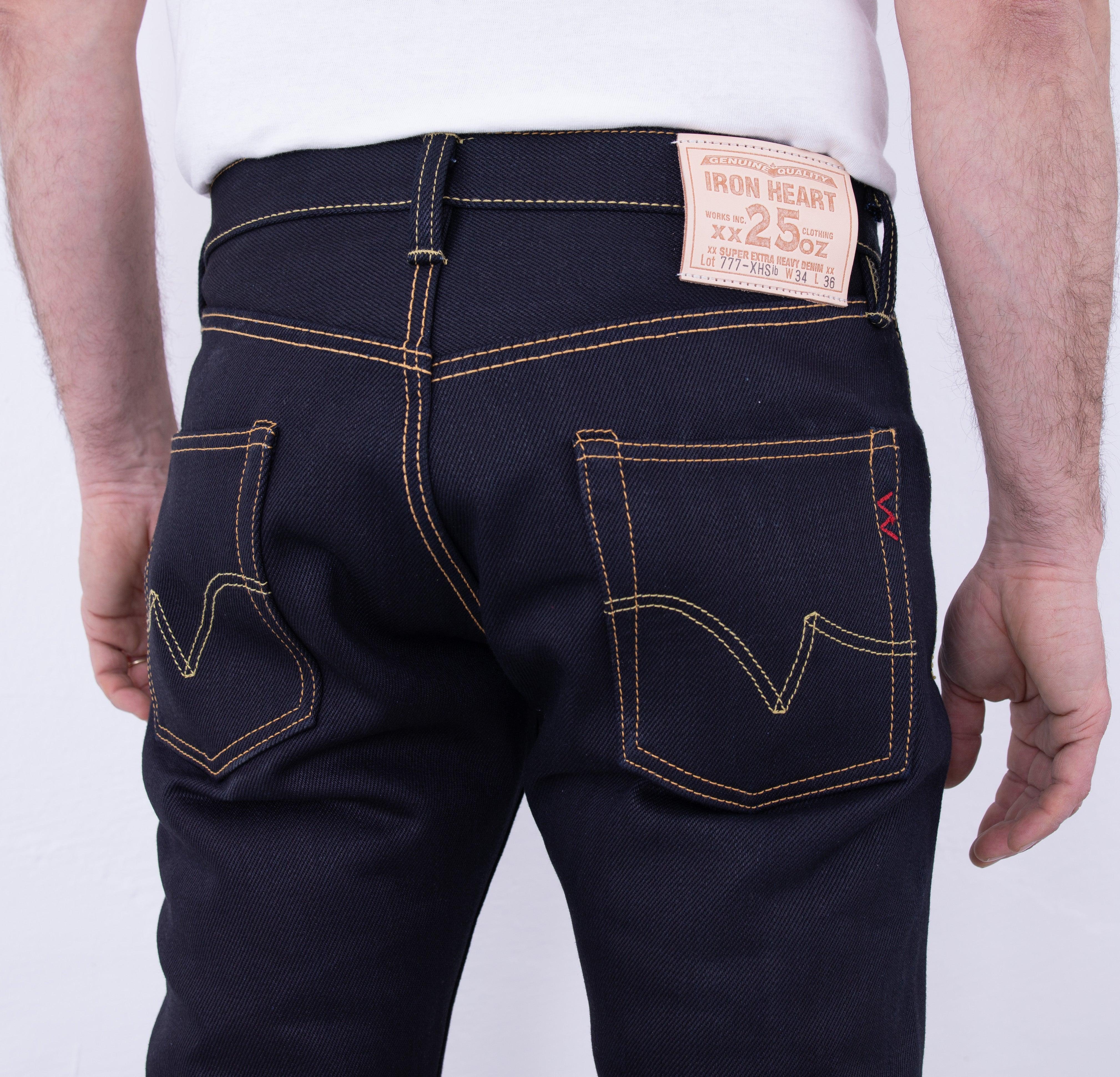 Image showing the IH-777-XHSib - 25oz Selvedge Denim Slim Tapered Cut Jeans - Indigo/Black which is a Jeans described by the following info 777, Bottoms, Iron Heart, Jeans, New, Released, Slim, Tappered and sold on the IRON HEART GERMANY online store