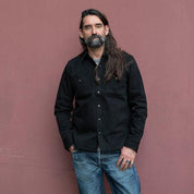 Image showing the IHSH-338-BLK - 12oz Selvedge Denim Work Shirt With Snaps - Black/Black which is a Shirts described by the following info Iron Heart, Released, Shirts, Tops and sold on the IRON HEART GERMANY online store