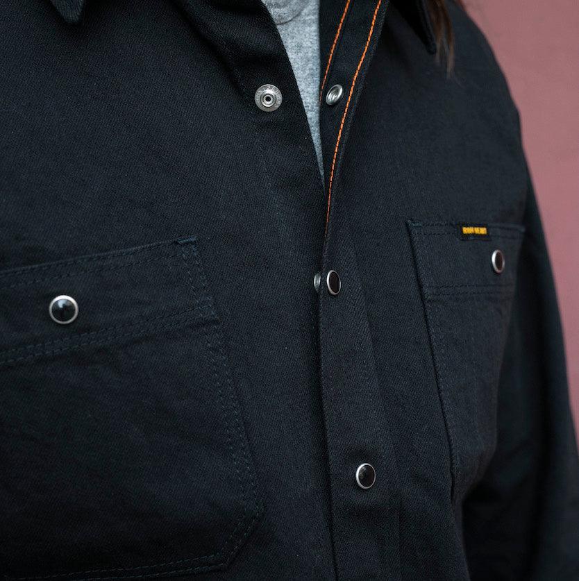 IHSH-338-BLK - 12oz Selvedge Denim Work Shirt With Snaps - Black