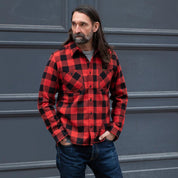 Image showing the IHSH-244-RED - Ultra Heavy Flannel Buffalo Check Work Shirt - Red/Black which is a Shirts described by the following info Back In, IHSALE_M23, Iron Heart, Released, Shirts, Tops and sold on the IRON HEART GERMANY online store