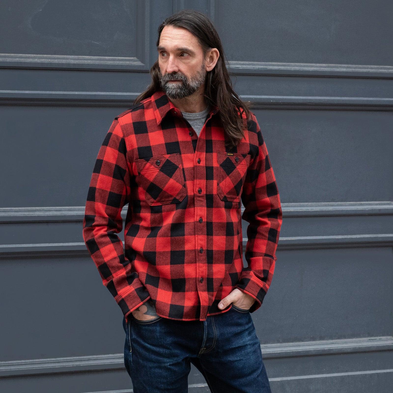 IHSH-244-RED Ultra Heavy Flannel Buffalo Check Work Shirt Red