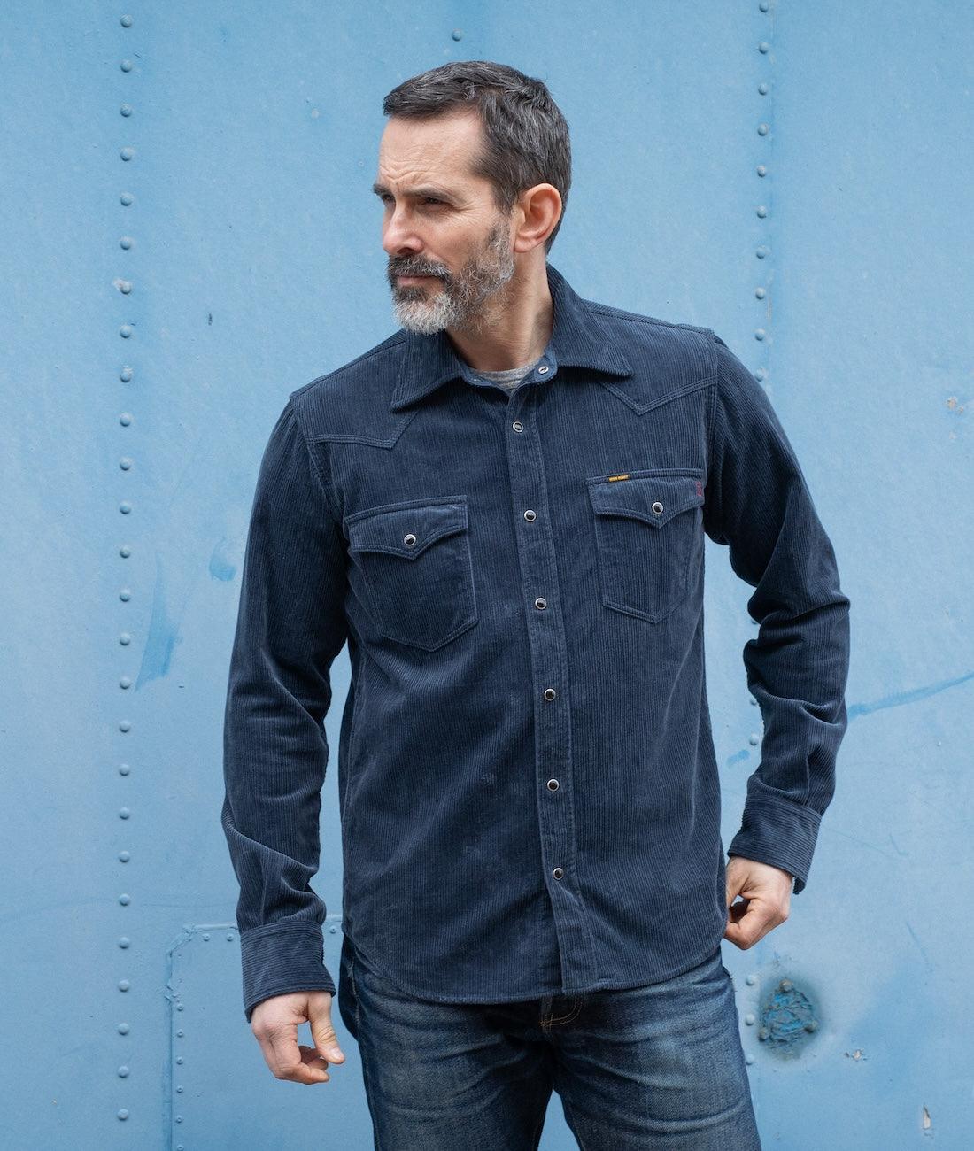 IHSH-398-NAV - 11oz Corduroy Western Shirt - Navy – IRON HEART GERMANY