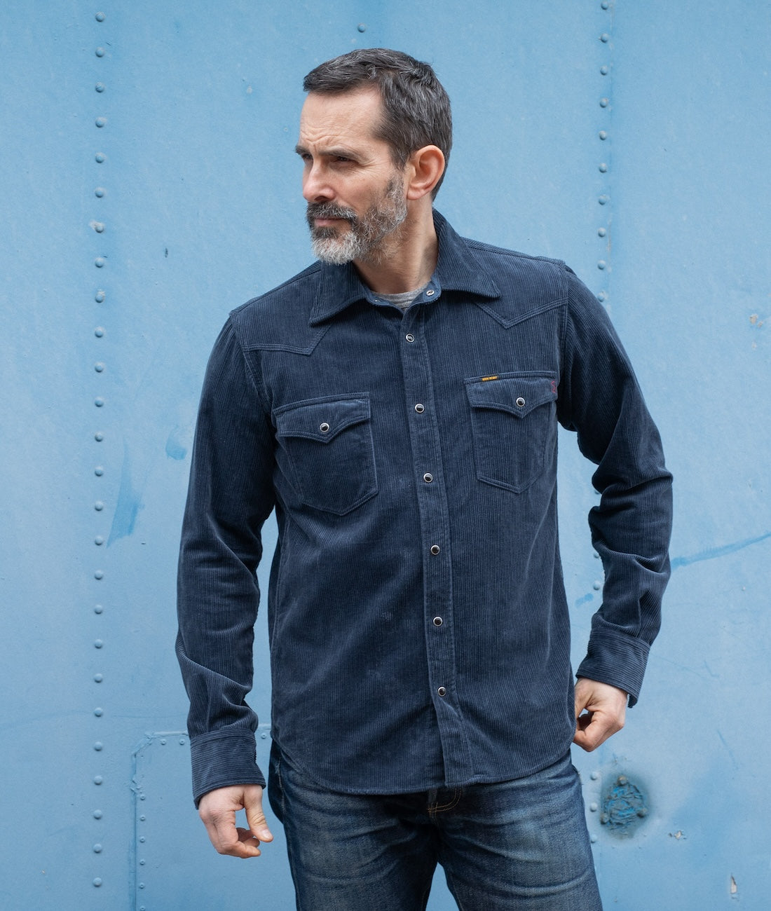 FW24 - IHSH-398-NAV - 11oz Corduroy Western Shirt - Navy