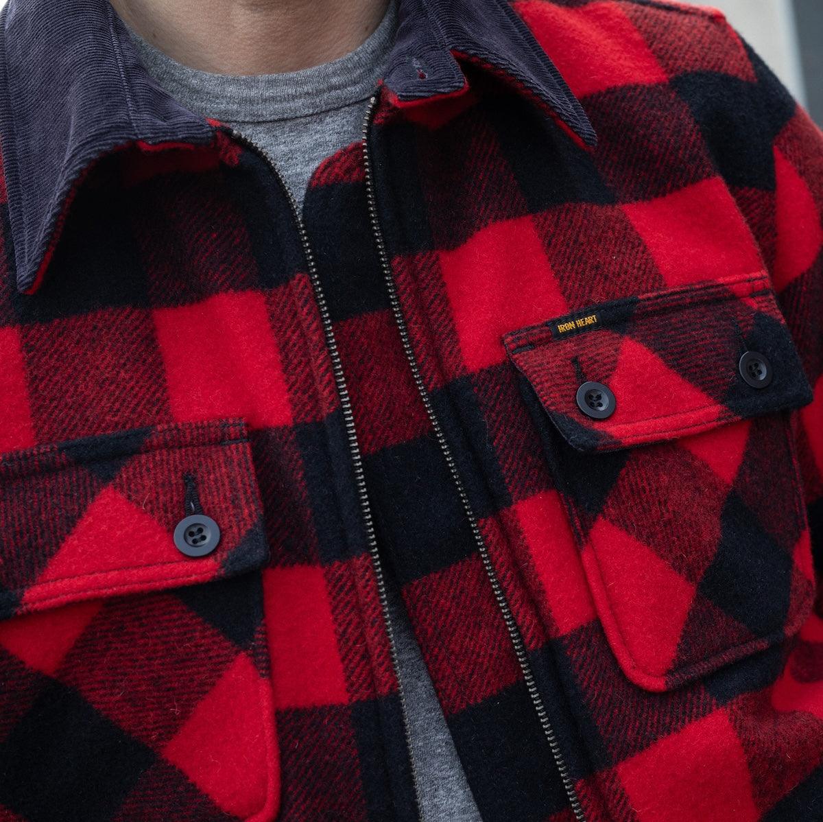 IHW-20-RED - Wool Buffalo Check Bush Jacket - Red – IRON HEART GERMANY