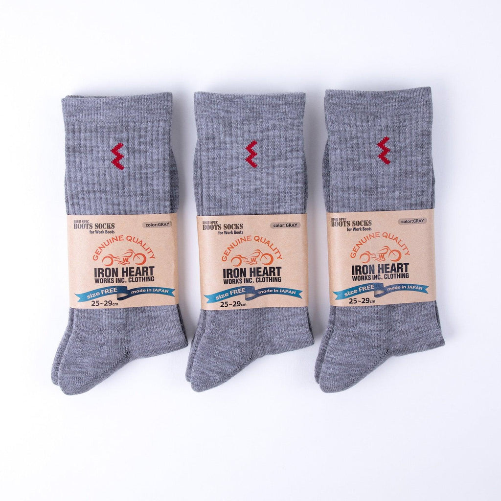 Image showing the IHG-030/3-GRY - 3-Pack Iron Heart Boot Socks - Grey which is a Socks described by the following info Footwear, Iron Heart, New, Released, Socks and sold on the IRON HEART GERMANY online store