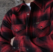 Image showing the IHSH-264-RED - Ultra Heavy Flannel Ombré Check Western Shirt - Red/Black which is a Shirts described by the following info Iron Heart, New, Released, Shirts, Tops and sold on the IRON HEART GERMANY online store