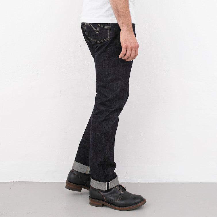 Image showing the IH-888S-142 - 14oz Selvedge Denim Medium/High Rise Tapered Cut Jeans - Indigo which is a Jeans described by the following info 888, Bottoms, Iron Heart, Jeans, Released, Tappered and sold on the IRON HEART GERMANY online store