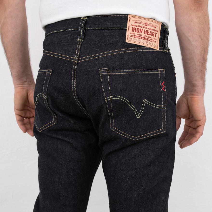 Image showing the IH-555S-142 - 14oz Selvedge Denim Super Slim Cut Jeans - Indigo which is a Jeans described by the following info 555, Bottoms, Iron Heart, Jeans, Released, Slim and sold on the IRON HEART GERMANY online store