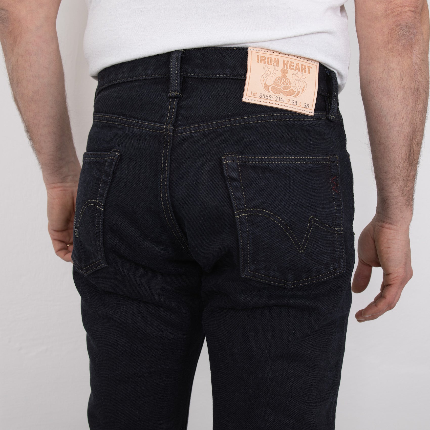 IH-888S-21od - 21 oz Selvedge Denim Tapered Jeans Black Overdyed