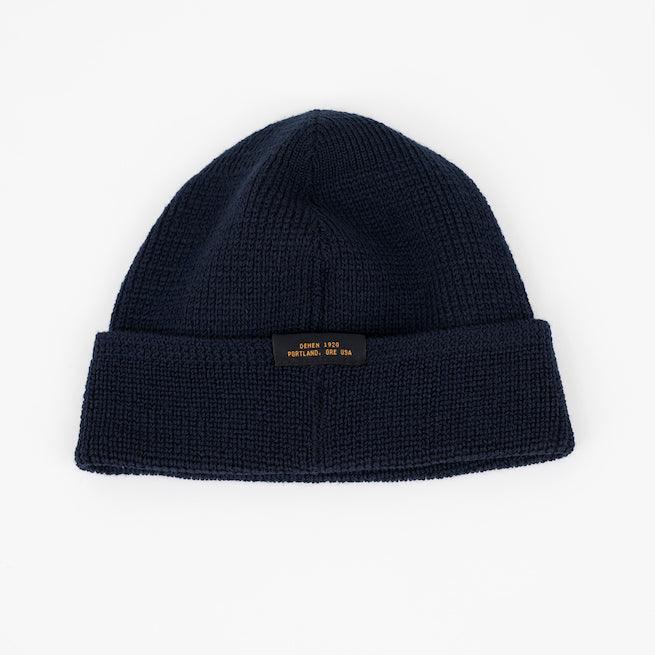 Image showing the DE-WKC001-NAV - Dehen 1920 Wool Knit Watch Cap - Dark Navy which is a Headgear described by the following info Accessories, Dehen 1920, Headgear, Released and sold on the IRON HEART GERMANY online store