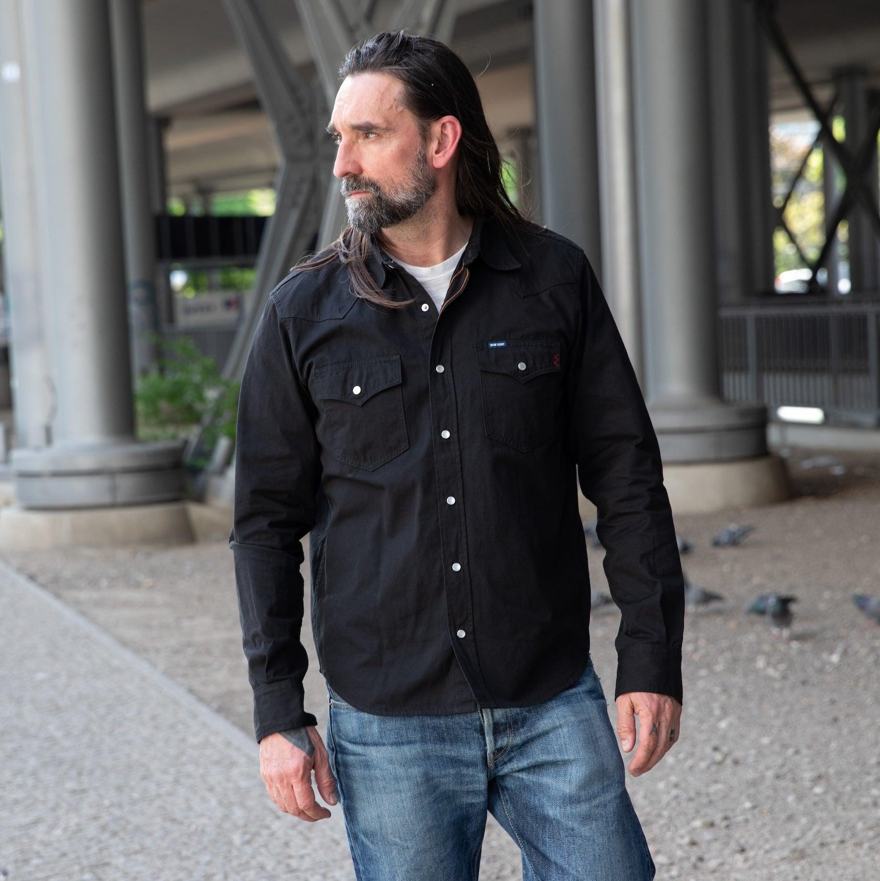 IHSH-394-BLK - 7oz Fatigue Cloth Western Shirt - Black S IHSH-394-BLK - 7oz Fatigue Cloth Western Shirt - Black S