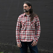 Image showing the IHSH-377-RED - Ultra Heavy Flannel Crazy Check Western Shirt - Red which is a Shirts described by the following info Iron Heart, Released, Shirts, Tops and sold on the IRON HEART GERMANY online store