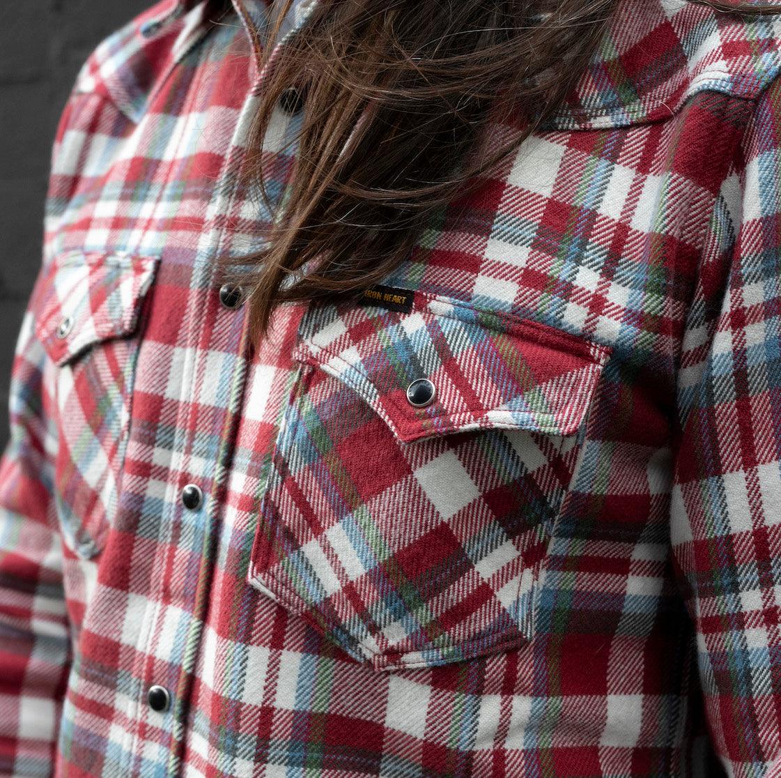 Image showing the IHSH-377-RED - Ultra Heavy Flannel Crazy Check Western Shirt - Red which is a Shirts described by the following info Iron Heart, Released, Shirts, Tops and sold on the IRON HEART GERMANY online store