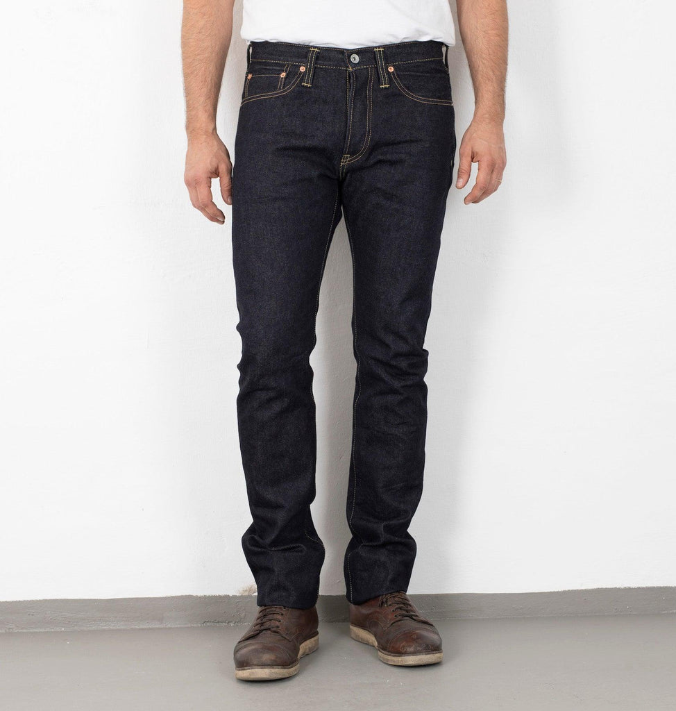 Image showing the IH-555SBR-14 - 14oz Broken Twill Selvedge Denim Super Slim Cut Jeans - Indigo which is a Jeans described by the following info 555, Bottoms, Iron Heart, Jeans, Released, Slim and sold on the IRON HEART GERMANY online store