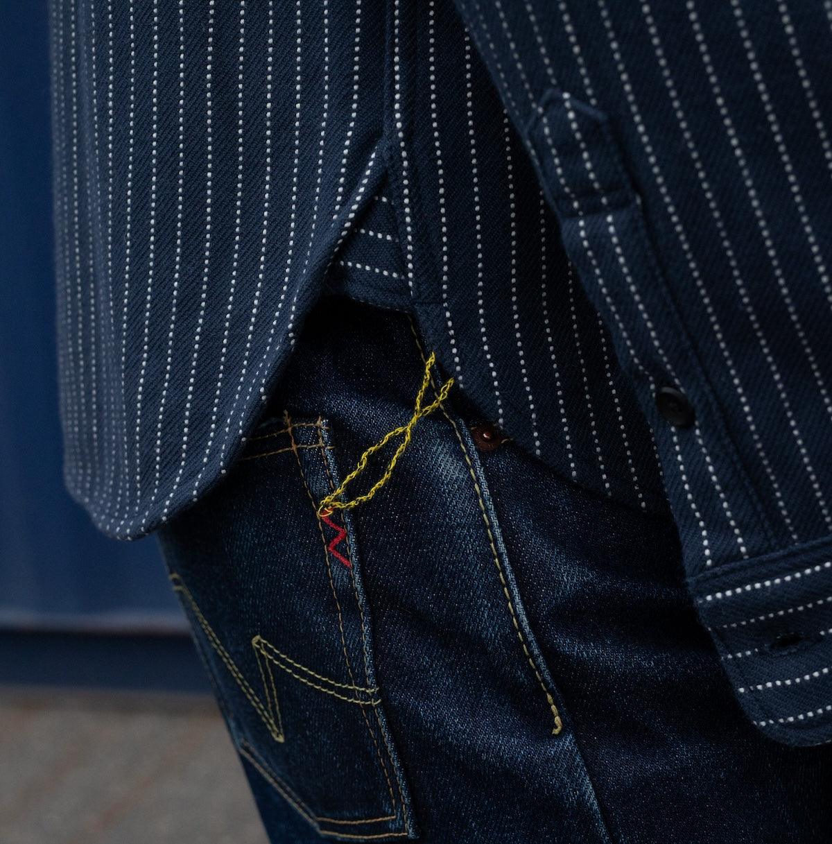 Ultra Heavy Flannel Chalk Stripe Work Shirt - Navy