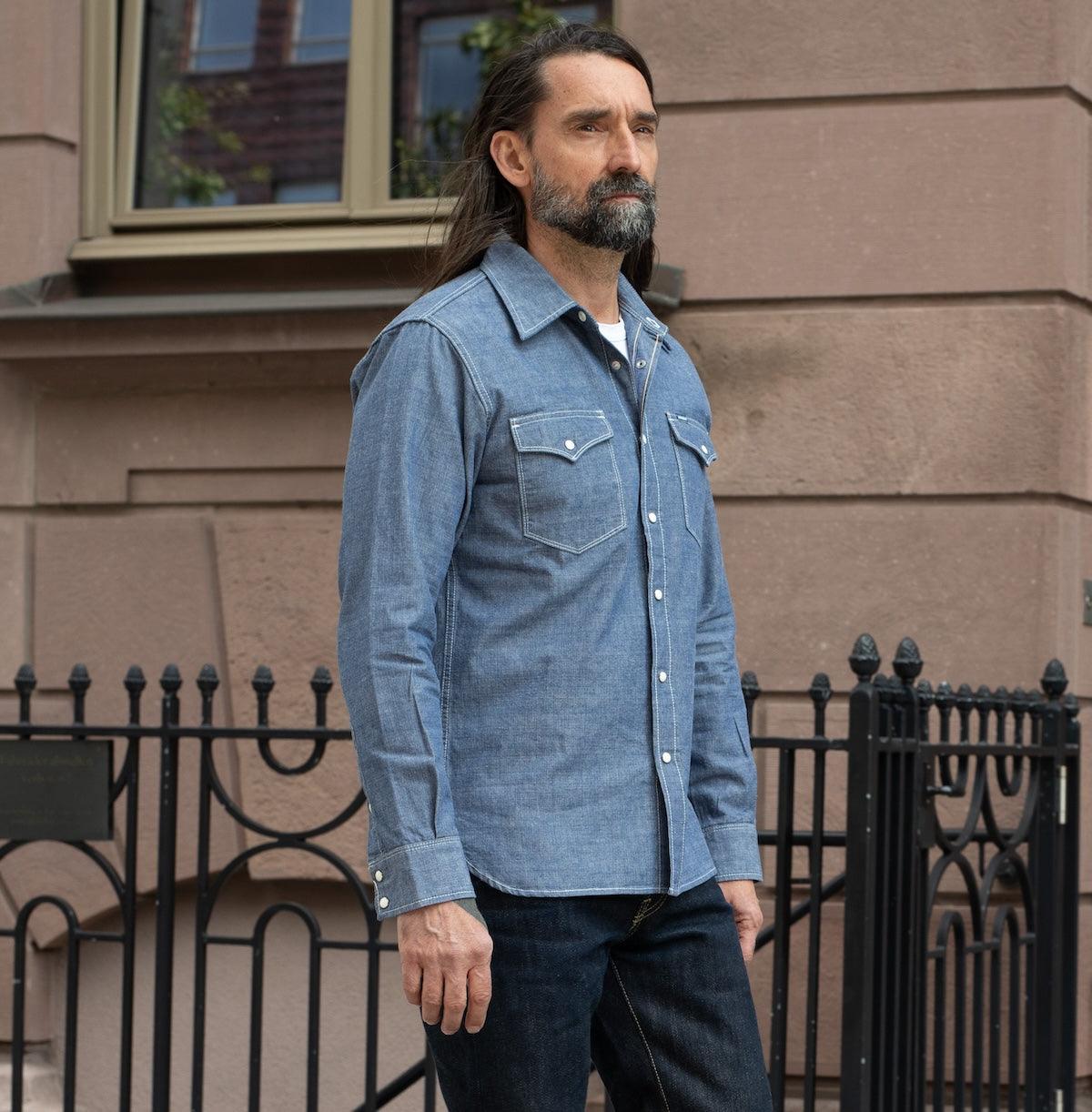 10oz Selvedge Chambray Single Yoke Western Shirt - Blue