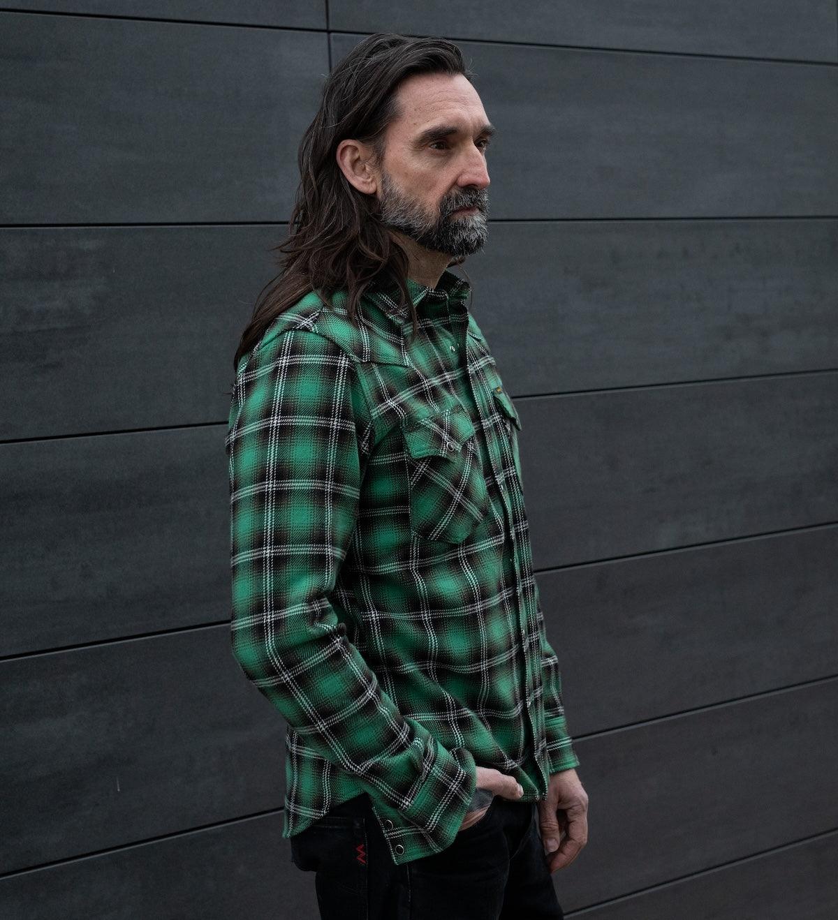 Ultra Heavy Flannel Check Western Shirt - Green