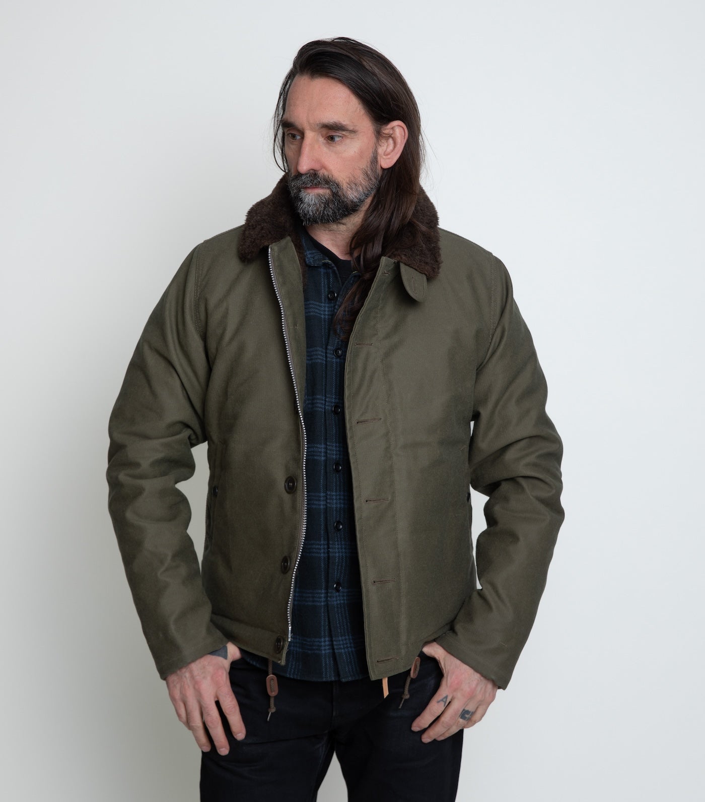 FW24 - IHM-37-GRN - Oiled Whipcord N1 Deck Jacket - Army Green