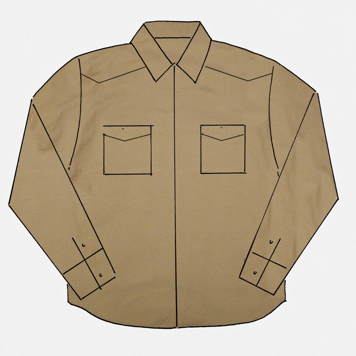 Image showing the IHSH-394-KHA - 7oz Fatigue Cloth Western Shirt - Khaki which is a Shirts described by the following info SS24 and sold on the IRON HEART GERMANY online store