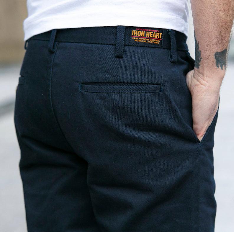 Image showing the IH-731-NAV - 12oz Heavy Cotton Relaxed Fit Chinos - Navy which is a Trousers described by the following info Bottoms, Iron Heart, Released, Trousers and sold on the IRON HEART GERMANY online store