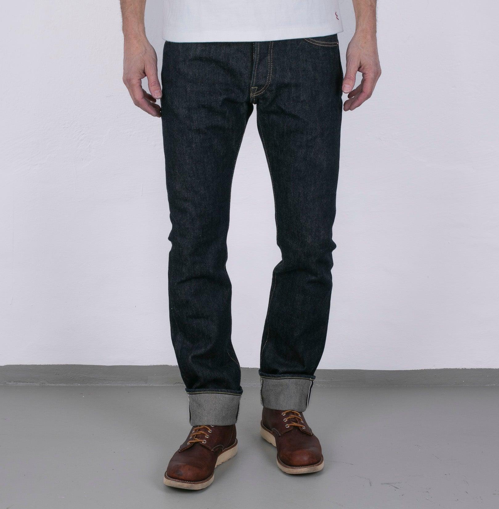 Image showing the IH-555S-21 - 21oz Selvedge Denim Super Slim Jeans Indigo which is a Jeans described by the following info 555, Back In, Bottoms, Iron Heart, Jeans, Released, Slim and sold on the IRON HEART GERMANY online store