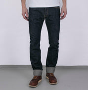 Image showing the IH-555S-21 - 21oz Selvedge Denim Super Slim Jeans Indigo which is a Jeans described by the following info 555, Back In, Bottoms, Iron Heart, Jeans, Released, Slim and sold on the IRON HEART GERMANY online store