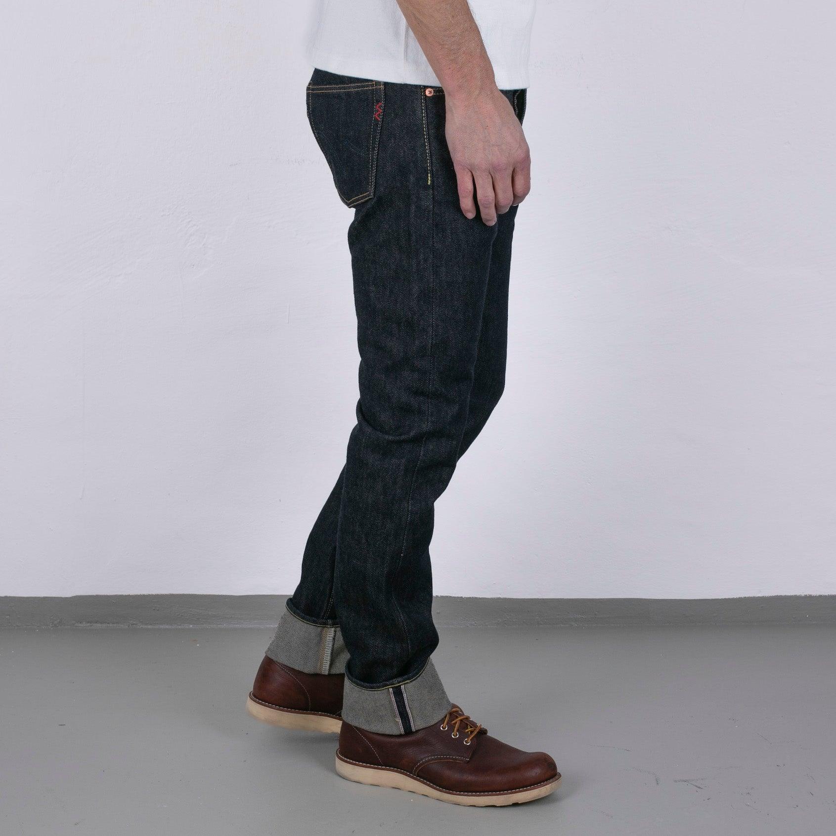 Image showing the IH-555S-21 - 21oz Selvedge Denim Super Slim Jeans Indigo which is a Jeans described by the following info 555, Back In, Bottoms, Iron Heart, Jeans, Released, Slim and sold on the IRON HEART GERMANY online store