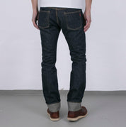 Image showing the IH-555S-21 - 21oz Selvedge Denim Super Slim Jeans Indigo which is a Jeans described by the following info 555, Back In, Bottoms, Iron Heart, Jeans, Released, Slim and sold on the IRON HEART GERMANY online store