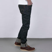 Image showing the IH-555-XHS - 25oz Selvedge Denim Slim Straight Cut Jeans in Indigo which is a Jeans described by the following info 555, Bottoms, Iron Heart, Jeans, Released and sold on the IRON HEART GERMANY online store