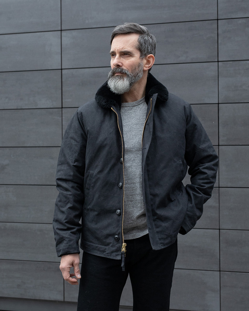 DE-N1-US-BLK - Dehen 1920 Waxed Canvas N-1 Deck Jacket - Black