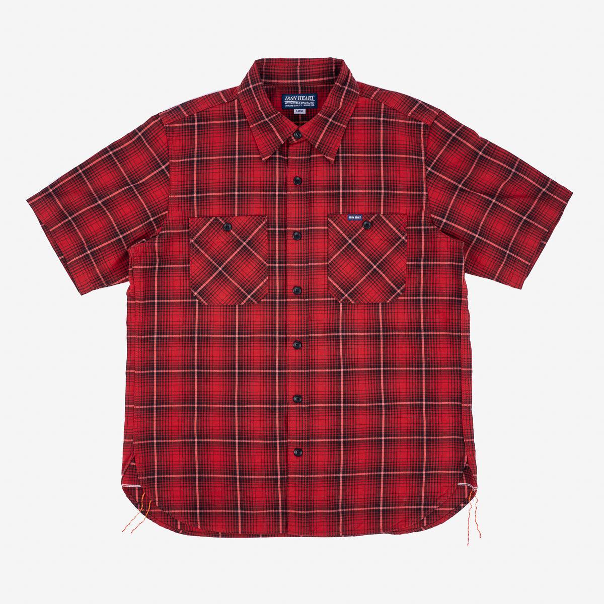 IHSH-392-RED - 5oz Selvedge Short Sleeved Work Shirt - Red Vintage Check