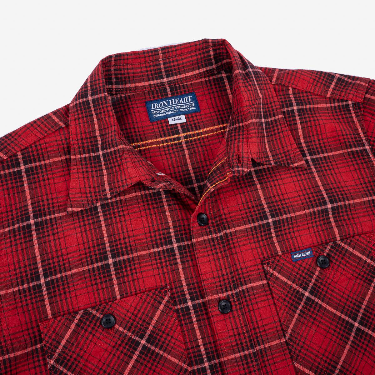 IHSH-392-RED - 5oz Selvedge Short Sleeved Work Shirt - Red Vintage Check